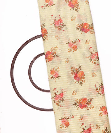 light yellow color floral print georgette silk sequin embroidery fabric 2